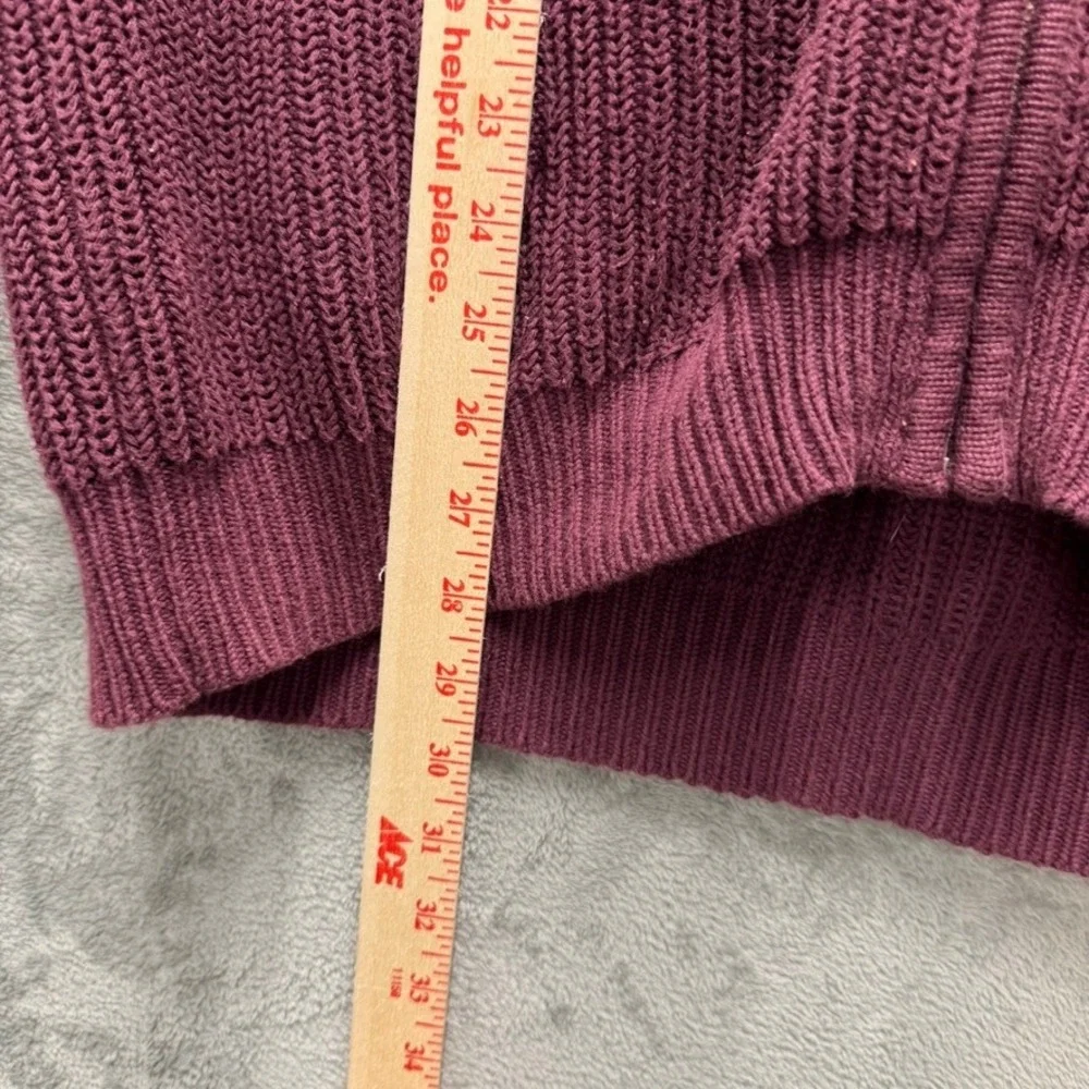 LL Bean Mens Full Zip Mock Neck Sweater Burgundy Cotton Shaker Stitch L-REG